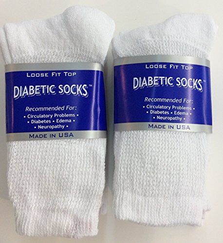 White Diabetic Crew Socks, Men Size 10-13