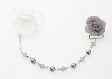 Grey Rose Beaded Pacifier Clip