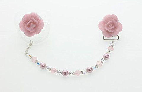 Pink Rose Beaded Pacifier Clip