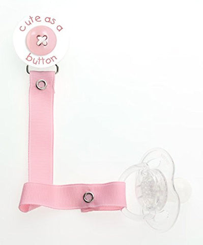 Pink Cute as a Button Pacifier Clip