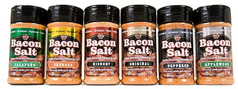 J&D’s Applewood Bacon Salt 2.5 oz and J&D’s Hickory Bacon Salt 2.0 oz and J&D’s Peppered Bacon Salt 2.0 oz and J&D’s Original Bacon Salt 2.0 oz and J&D’s Jalapeno Bacon Salt 2.5 oz and J&D’s Cheddar Bacon Salt 2.5 oz