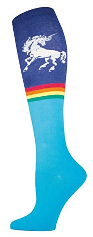 Over the Rainbow Unicorn Womens Knee High Socks, Blue
