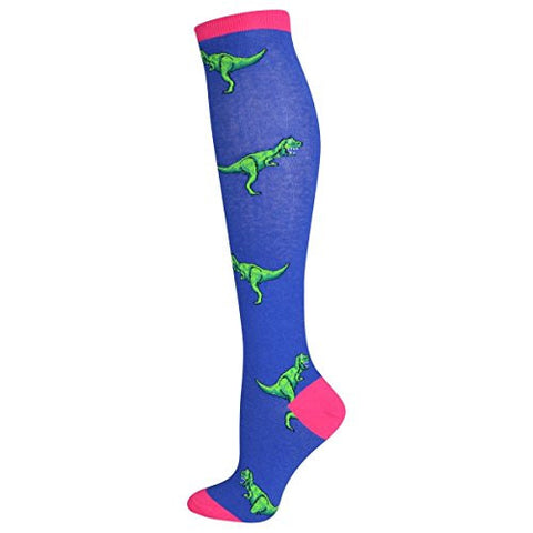 Womens Novelty Knee High Cotton Socks T-Rex, Blue