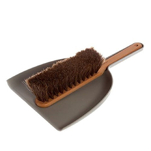 Dustpan & Brush Set Grey Oiltreated beech, Horse hair, Plastic