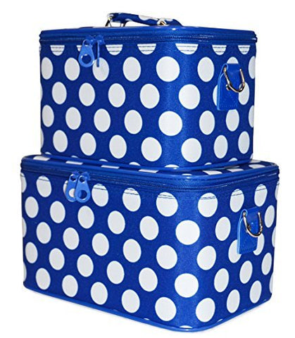 Blue White Polka Dots Wholesale Cosmetic Train Cases (Set of 2)