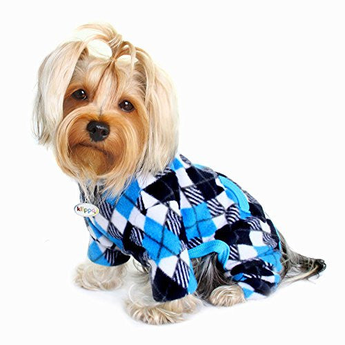 Blue & Black Argyle Fleece Turtleneck Pajamas, L