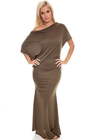 Of The Shoulder Sleeve Maxi Dress - Olive, Size Medium