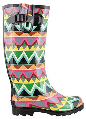 Sunshine Women's Rain Boots - Black Multi Chevron Size 10