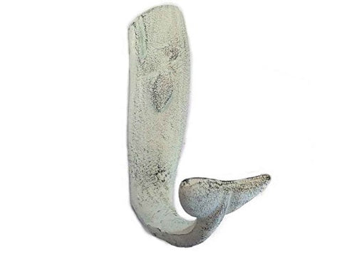 Whitewashed Cast Iron Whale Hook 6 in