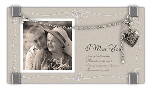 I Miss You Memorial Glass Frame with Heart Locket and Bracelet