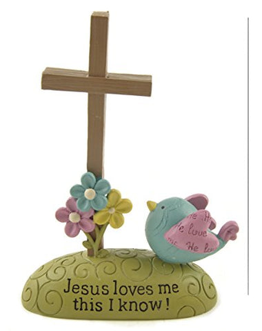 Jesus Loves Me Bird with Cross, 3in L x 4.25in H
