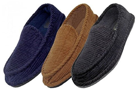 Men's Cozy and Warm Corduroy House Slippers Slip-Ons With Slight Padded Cushioning - Black / Navy Blue / Brown (12, Black)