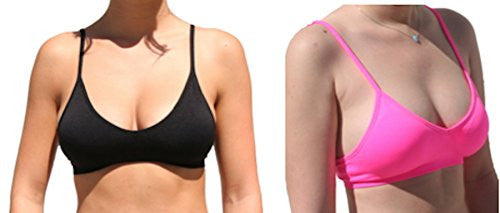 Seamless Plunging V-Neck Sport Bra - Black and Seamless Plunging V-Neck Sport Bra - Hot Pink, One Size (Pack of 2)