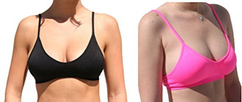 Seamless Plunging V-Neck Sport Bra - Black and Seamless Plunging V-Neck Sport Bra - Hot Pink, One Size (Pack of 2)