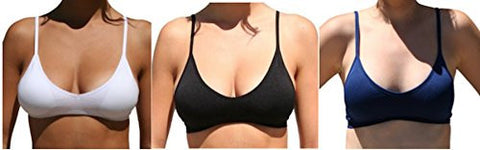 Seamless Plunging V-Neck Sport Bra - White and Seamless Plunging V-Neck Sport Bra - Black and Seamless Plunging V-Neck Sport Bra - Navy, One Size (Pack of 3)