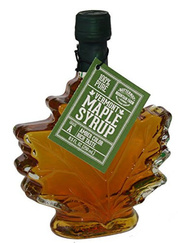 VT Maple Syrup in Specialty Glass Packaging, 8.5 oz, Maple Leaf, Grade A Amber/Rich Flavor