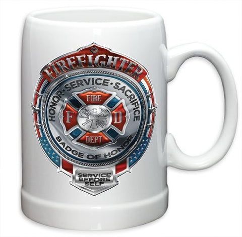 Fire Honor Service Sacrifice Chrome Badge 20oz Stoneware