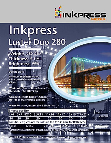 Luster Duo, 280 gsm, 9.5 mil, 99 Percent  Bright, Double Sided, 8.5 x 11, 20 Sheets