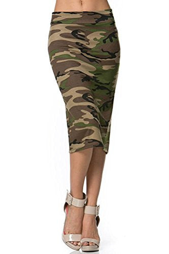 Azules Burgundy Women's Small below the Knee Pencil Skirt - Made in USA (Camouflage / Small)