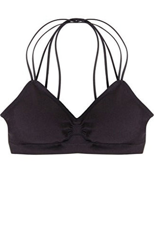 Seamless Strappy Back Halter Bralette - Black (One Size)