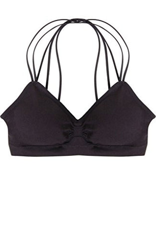 Seamless Strappy Back Halter Bralette - Black (One Size)