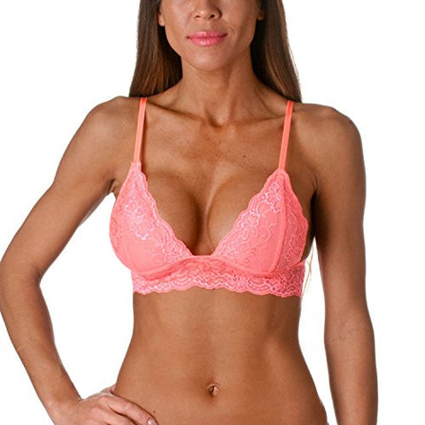 Full Lace Triangle Bralette with Hook Clasp - Coral, Medium/Large