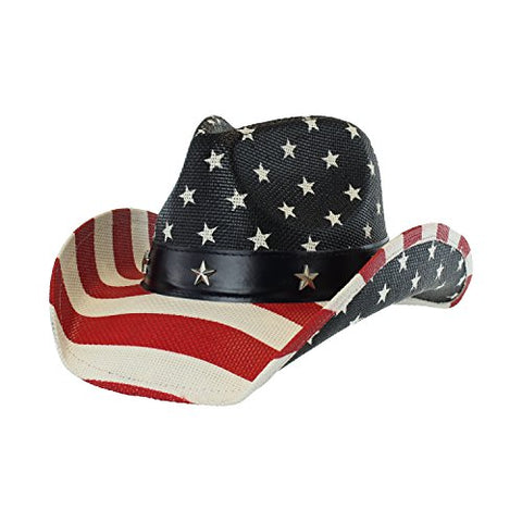 Straw Cowboy Hat - White Striped Brim