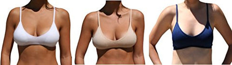 Seamless Plunging V-Neck Sport Bra - White and Seamless Plunging V-Neck Sport Bra - Beige and Seamless Plunging V-Neck Sport Bra - Navy, One Size (Pack of 3)