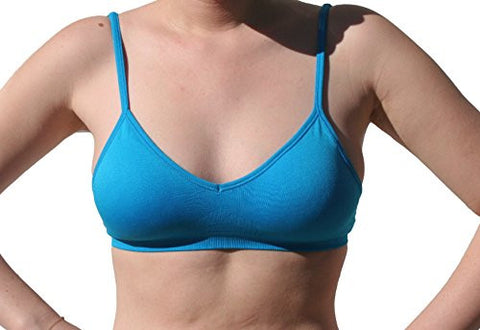 Seamless Plunging V-Neck Sport Bra - Black and Seamless Plunging V-Neck Sport Bra - White and Seamless Plunging V-Neck Sport Bra - Turquoise, One Size (Pack of 3)