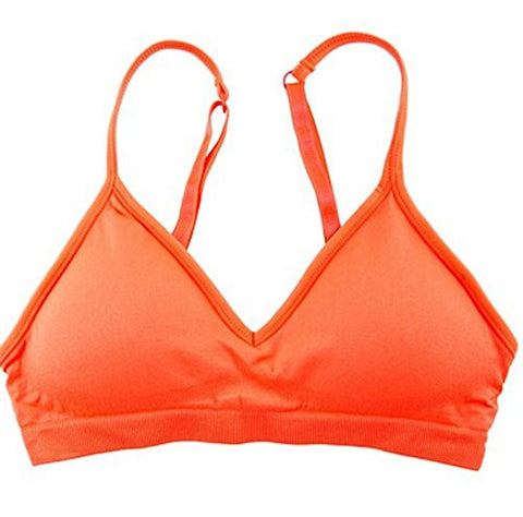 Seamless Plunging V-Neck Sport Bra - Black and Seamless Plunging V-Neck Sport Bra - Neon Orange, One Size (Pack of 2)