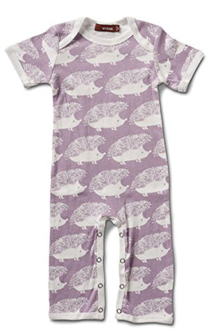 Short Sleeve Romper, Lavender Hedgehog- 3-6M