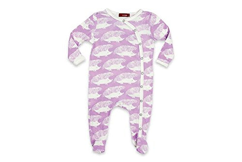 Footed Romper, Lavender Hedgehog- 0-3M