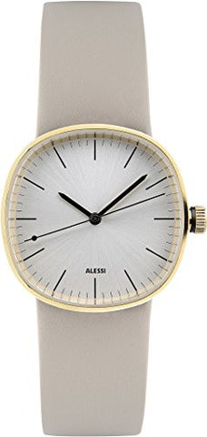 Wrist Watch, Stainless Steel, Dial Silver and Light Gold, Leather Strap, Beige, 1½ in.