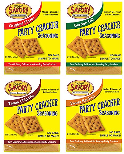 Original-Saltine Seasoning, 1.4oz and Garden Dill- Saltine Seasoning, 1.4oz and Texas Chipotle-Saltine Seasoning, 1.4oz and Sweet Bar-B-Q, 1.4oz