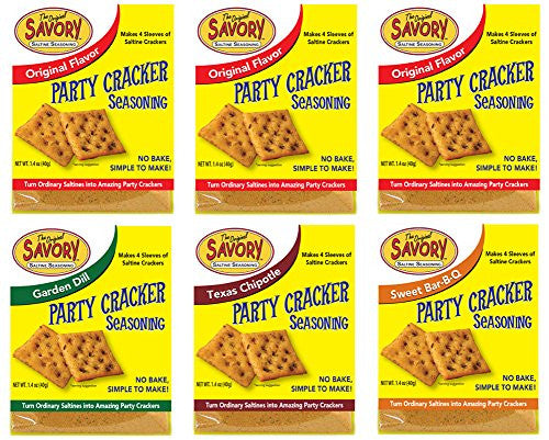 Original-Saltine Seasoning, 1.4oz and Garden Dill- Saltine Seasoning, 1.4oz and Texas Chipotle-Saltine Seasoning, 1.4oz and Sweet Bar-B-Q, 1.4oz