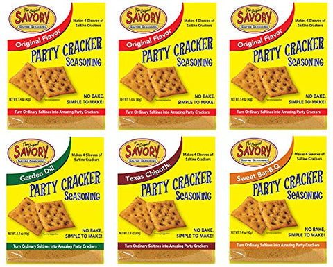 Original-Saltine Seasoning, 1.4oz and Garden Dill- Saltine Seasoning, 1.4oz and Texas Chipotle-Saltine Seasoning, 1.4oz and Sweet Bar-B-Q, 1.4oz