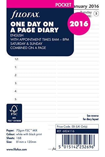 Filofax Day Per Page with Appointments Diary, English - Pocket 2016