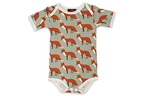 Short Sleeve One Piece, Orange Fox,- 3-6M
