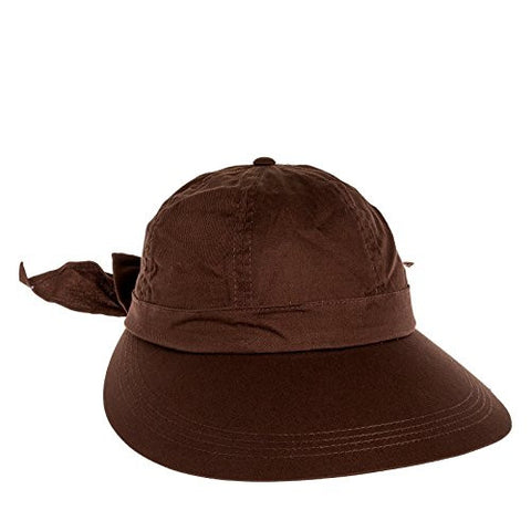 Classic Cotton Cotton Visor Hat with Bow Accent & Elastic Back, 4" Brim - Brown