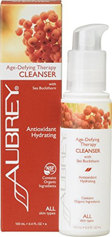 Aubrey Organics Age-Defying Therapy Cleanser ALL NATURAL GENTLE CLEANSER FOR ALL SKIN TYPES - POWERFUL ANTIOXIDANT PROTECTION with Sea Buckthorn and Rosemary Extract - 3.4oz