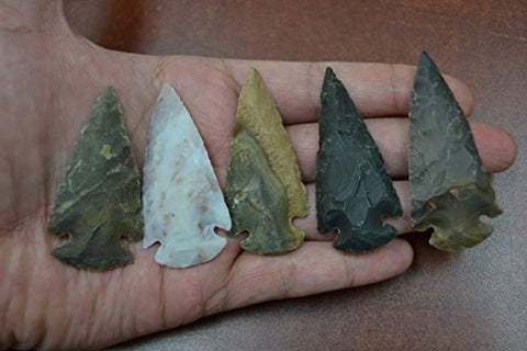 5 Pcs Assort Agate Stone Spearhead Arrowhead Point 2" - 2 1/2"