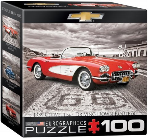 1959 Corvette on Route 66 100 pc 4x4 inches Box, Puzzle