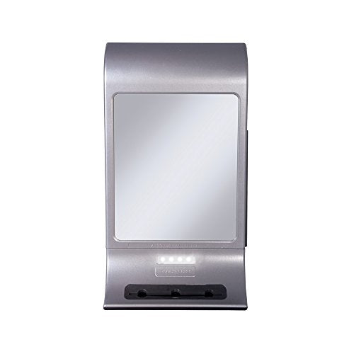Z’Fogless Water Mirror with Focused Bright LED Light Panel and Tri Acessory Holder and Squeegee, Silver Finish