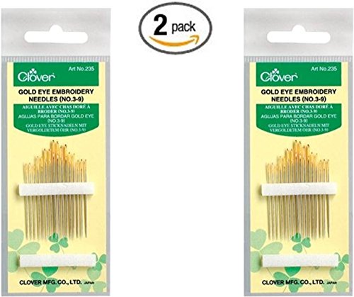 Clover Needlecraft Embroidery Needles Gold Eye Size 3/9 16ct (two each of #3, #4, #5, #6, #7 and 3 each of #8, #9)