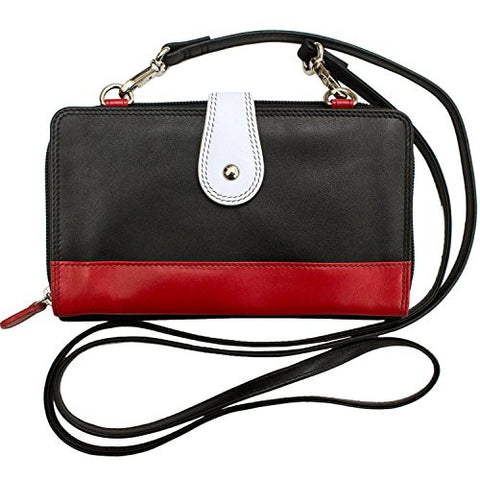 ili Leather Smartphone Crossbody Wallet with RFB (Black/ White/ Red)