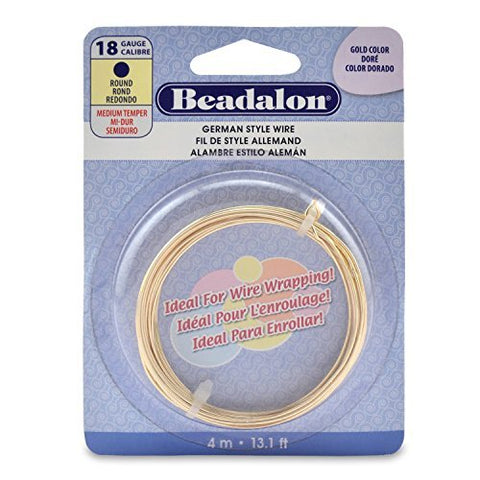 German Style Wire, Round, Gold Color, 18 gauge, (.040 in, 1.02 mm), 4 m (13 ft)