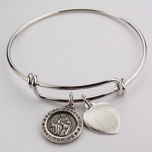 Adult St Peregrine Pewter Faith Bangle - 2 3/4"