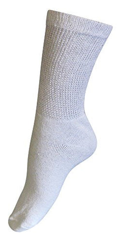 White Diabetic Crew Socks, Women Size 9-11