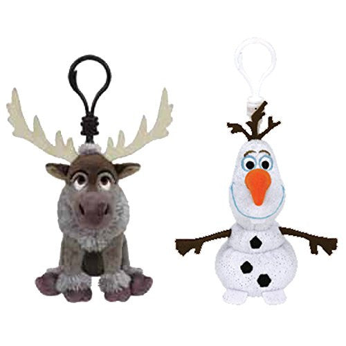 (2 Piece Bundle) Sven the Reindeer Disney Frozen Plush Clips, 5-Inch and Olaf the Snowman Disney Frozen Plush Clips, 5-Inch
