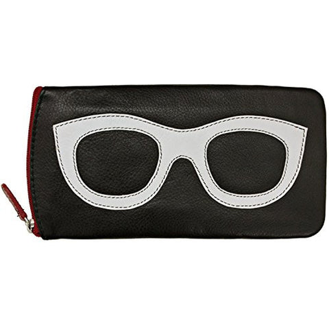 Eyeglass case with side zipper - Black/White/Red